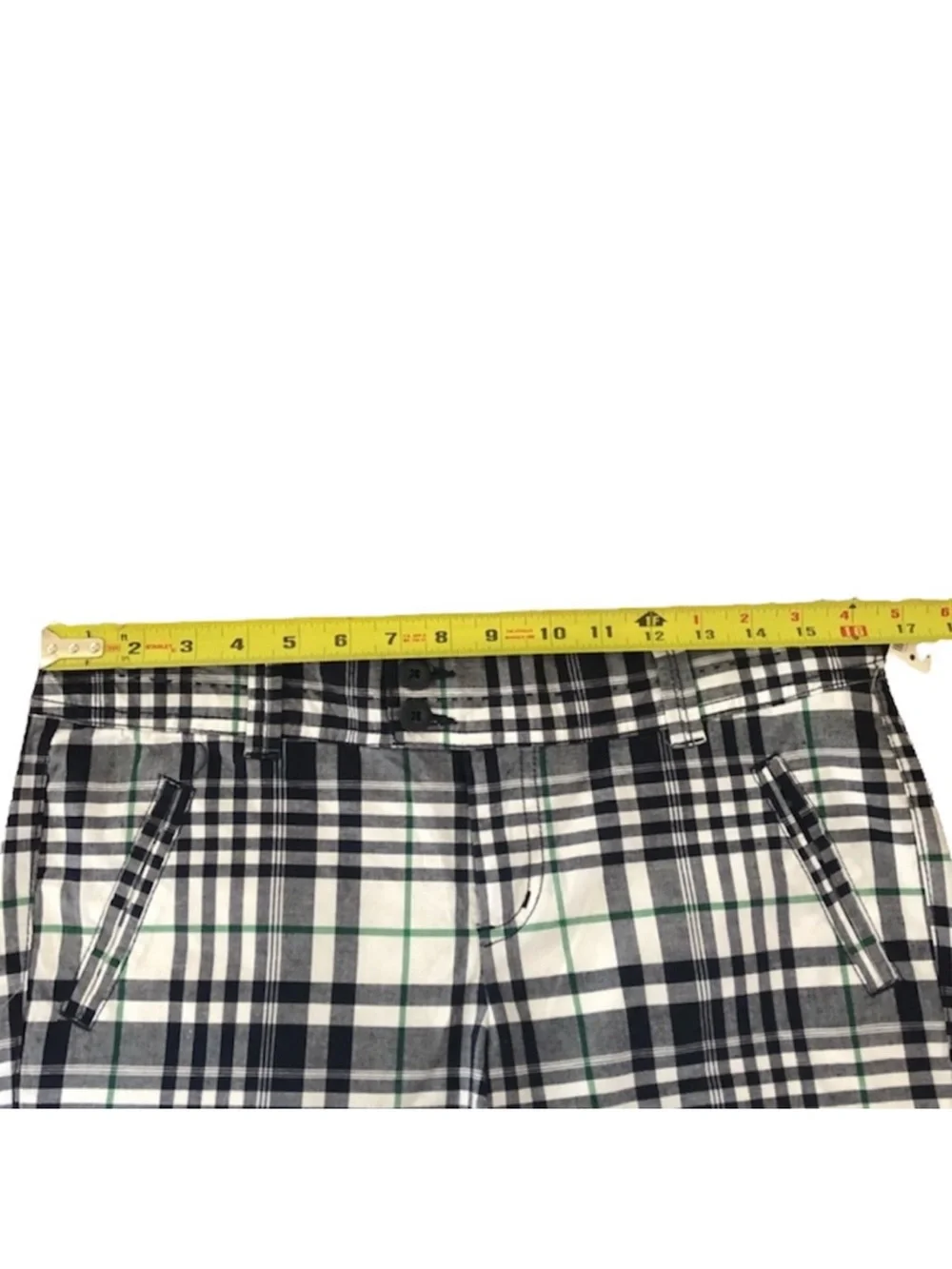 NWT Smart Set plaid print navy white green golf athleisure Bermuda short size 7 - Picture 11 of 15